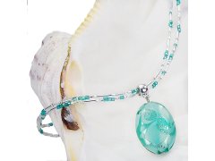 Lampglas Něžný dámský náhrdelník Turquoise Lace s perlou Lampglas s ryzím stříbrem NP5
