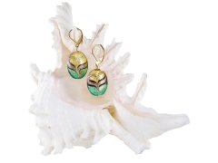 Lampglas Elegantní náušnice Green Sea World z perel Lampglas s 24karátovým zlatem EP26