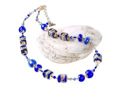 Lampglas Překrásný náhrdelník Blue Passion s 24karátovým zlatem v perlách Lampglas NCU38