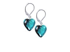 Lampglas Výjimečné náušnice Turquoise Heart s ryzím stříbrem v perlách Lampglas ELH5