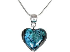 Lampglas Výjimečný náhrdelník Turquoise Heart s perlou Lampglas s ryzím stříbrem NLH5