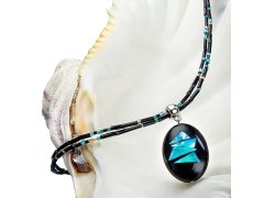 Lampglas Výrazný náhrdelník Turquoise Shards s perlou Lampglas s ryzím stříbrem NP12