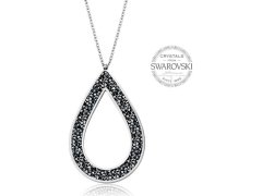 Levien Krásný náhrdelník s černými krystaly SS Rocks Pear 49 grey metal