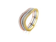 MOISS Elegantní tricolor sada stříbrných prstenů se zirkony R00020 54 mm