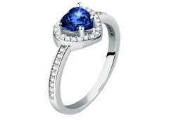 Morellato Třpytivý stříbrný prsten Srdce s modrým zirkonem Tesori SAVB150 52 mm