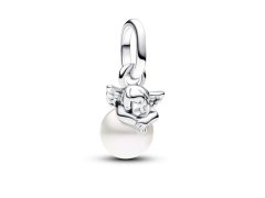 Pandora Stříbrný mini přívěsek Andělíček s perlou ME 793108C01