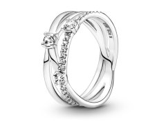 Pandora Stříbrný propletený prsten se zirkony Timeless 199400C01 52 mm