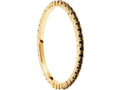 PDPAOLA Minimalistický pozlacený prsten s černými zirkony Black Essential Gold AN01-348 56 mm
