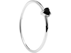 PDPAOLA Minimalistický stříbrný prsten se srdíčkem Black Heart Silver AN02-224 56 mm