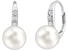 Silvego Stříbrné náušnice s bílou perlou Swarovski® Crystals LPSER0639