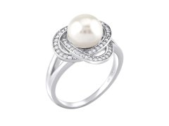 Silvego Stříbrný prsten Laguna s pravou přírodní bílou perlou LPS0044W 50 mm