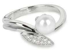 Silver Cat Elegantní stříbrný prsten se zirkony a perličkou SC215 52 mm