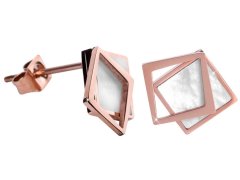 Troli Bronzové náušnice ve tvaru dvojitého čtverce - perleťové