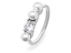 Troli Elegantní ocelový prsten se zirkonem a perlami VEDR0341S 60 mm