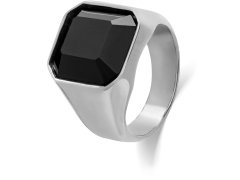 Troli Masivní prsten z oceli s černým krystalem 64 mm
