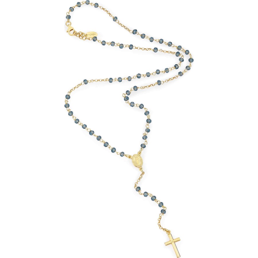 Amen Originální pozlacený růženec s modrými krystaly Rosary CROGBL4 - Náhrdelníky