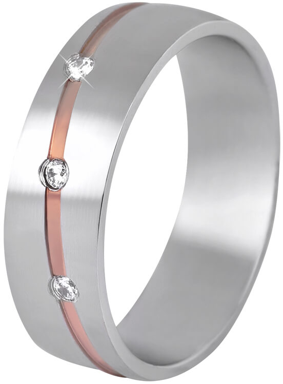 Beneto Dámský bicolor prsten z oceli SPD07 51 mm - Prsteny Snubní prsteny Snubní prsteny s kamínkem