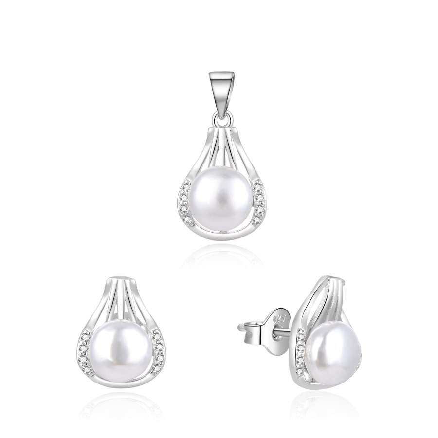 Beneto Elegantní stříbrná souprava šperků s pravými perlami AGSET271PL (přívěsek, náušnice) - Sety šperků Soupravy šperků