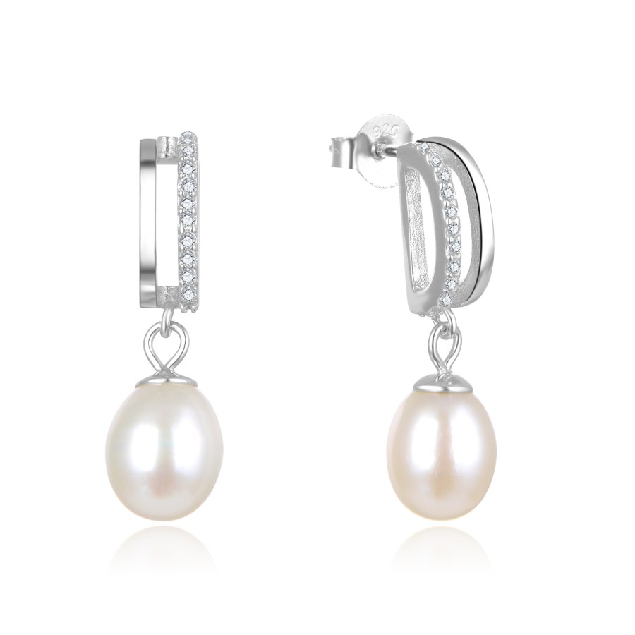 Beneto Elegantní stříbrné náušnice s pravými perlami AGUP2687P - Náušnice Visací náušnice