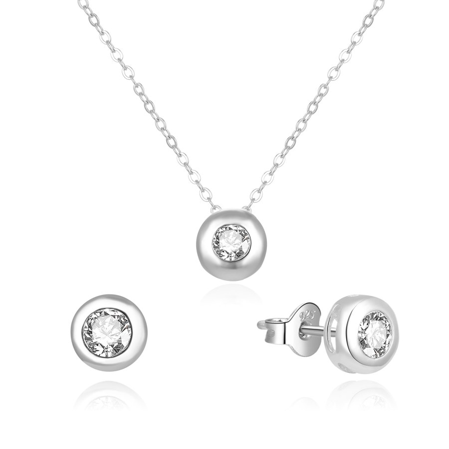 Beneto Něžná stříbrná souprava šperků se zirkony AGSET191R (náhrdelník, náušnice) - Náušnice Pecky