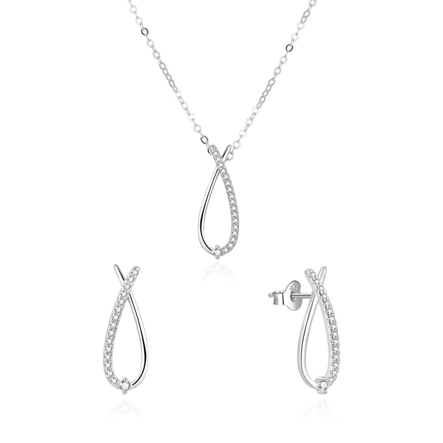 Beneto Oslnivá souprava šperků se zirkony AGSET186R (náhrdelník, náušnice) - Sety šperků Soupravy šperků