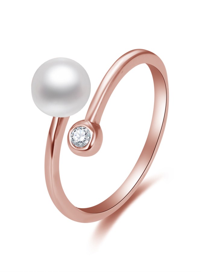 Beneto Otevřený bronzový prsten s pravou perlou a zirkonem AGG469P-RG - Prsteny Otevřené prsteny