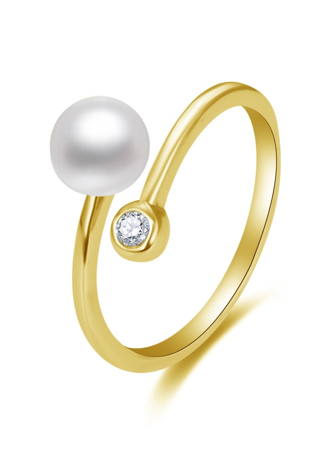 Beneto Otevřený pozlacený prsten s pravou perlou a zirkonem AGG469P-G