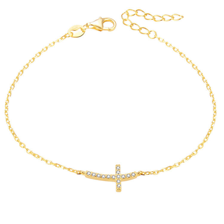 Beneto Pozlacený stříbrný náramek s křížkem AGB484/20-GOLD - Náramky Náramky se symboly