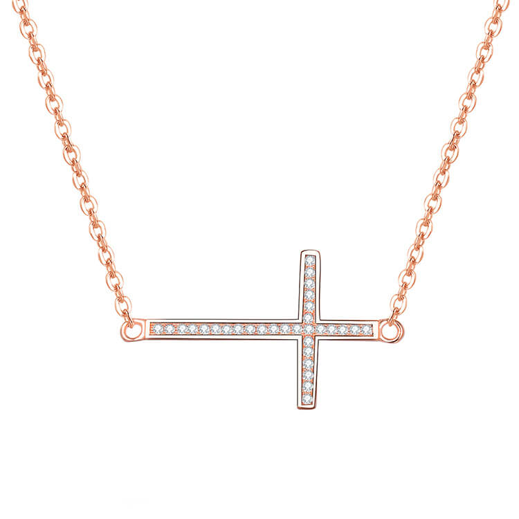 Beneto Růžově pozlacený stříbrný náhrdelník s křížkem AGS196/47-ROSE - Náhrdelníky