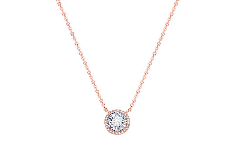 Beneto Růžově pozlacený stříbrný náhrdelník s krystaly AGS1135/47-ROSE - Náhrdelníky