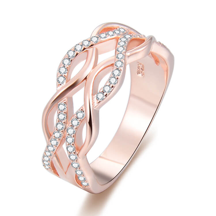 Beneto Růžově pozlacený stříbrný prsten se zirkony AGG333 52 mm - Prsteny Prsteny s kamínkem