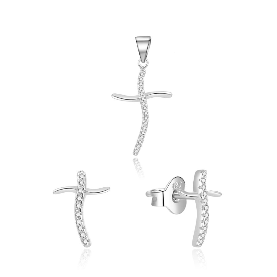Beneto Stříbrná souprava šperků křížky AGSET254L (přívěsek, náušnice) - Náušnice Pecky