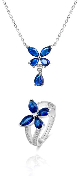 Beneto Stříbrná souprava šperků s květinovým designem AGSET283 (náhrdelník, prsten) - Sety šperků Soupravy šperků