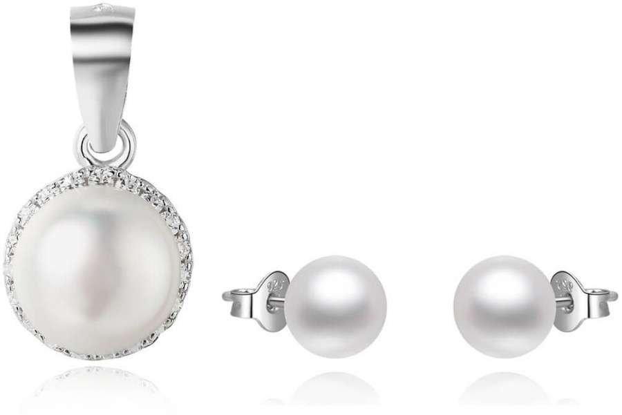 Beneto Zvýhodněná sada perlových šperků Beneto (přívěsek, náušnice) - Náušnice Pecky