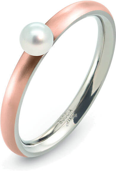 Boccia Titanium Růžově pozlacený titanový prsten s perličkou 0145-03 49 mm - Prsteny Prsteny s kamínkem