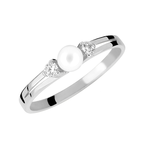 Brilio Něžný prsten z bílého zlata s krystaly a pravou perlou 225 001 00241 07 52 mm - Prsteny Zásnubní prsteny