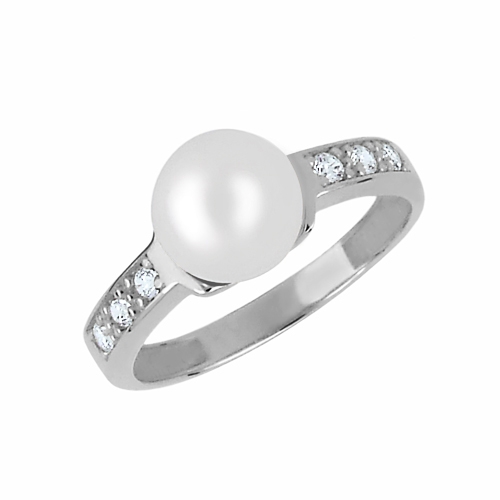 Brilio Půvabný prsten z bílého zlata s krystaly a pravou perlou 225 001 00237 07 56 mm - Prsteny Zásnubní prsteny