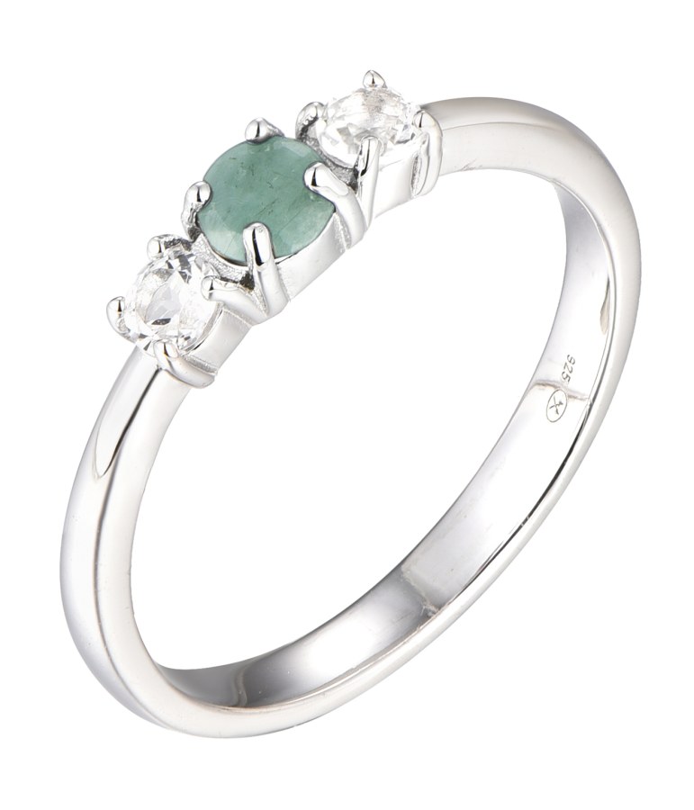 Brilio Silver Blýštivý stříbrný prsten se smaragdem Precious Stone SR09003D 50 mm - Prsteny Prsteny s kamínkem