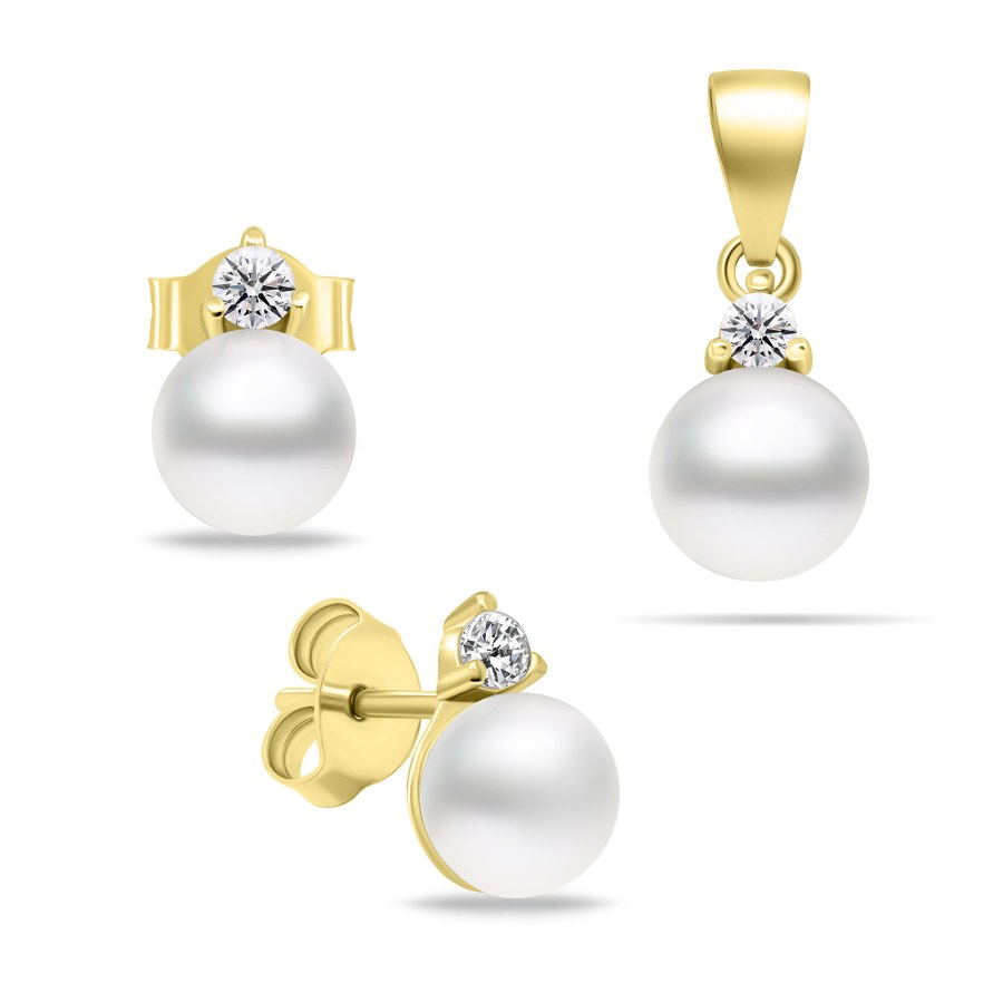 Brilio Silver Elegantní pozlacený set šperků s perlami SET227Y (náušnice, přívěsek) - Náušnice Pecky