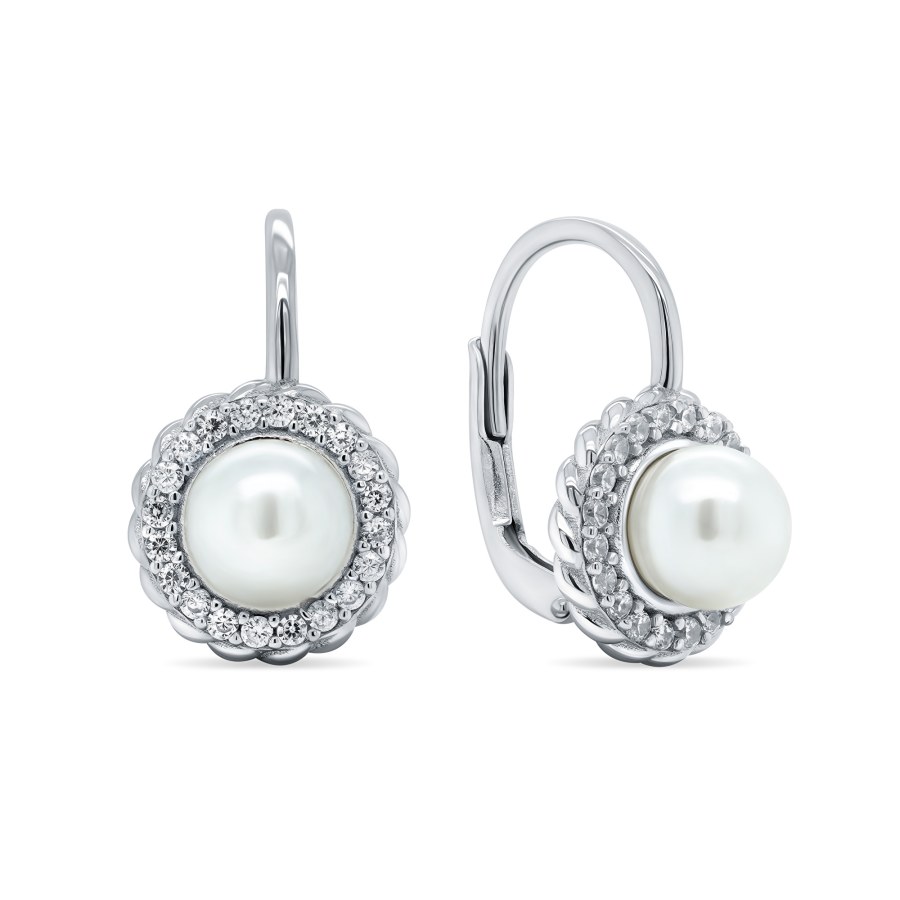 Brilio Silver Elegantní stříbrné náušnice s perlami EA229W - Náušnice Visací náušnice