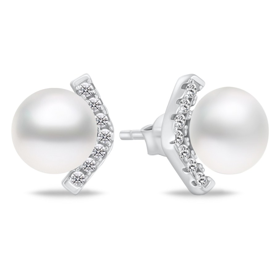 Brilio Silver Elegantní stříbrné náušnice s perlami EA909W - Náušnice Pecky