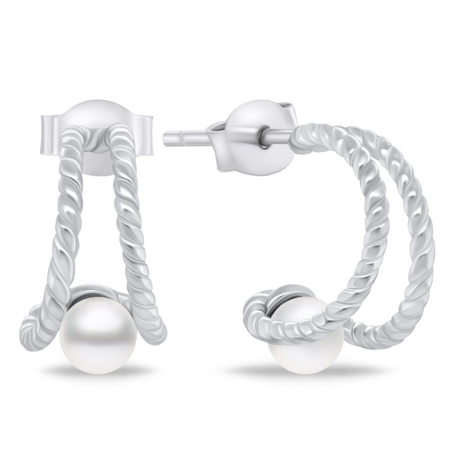 Brilio Silver Elegantní stříbrné náušnice se sladkovodní perlou EA807W - Náušnice Kruhy