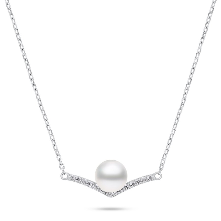 Brilio Silver Elegantní stříbrný náhrdelník s perlou a zirkony NCL131W - Náhrdelníky