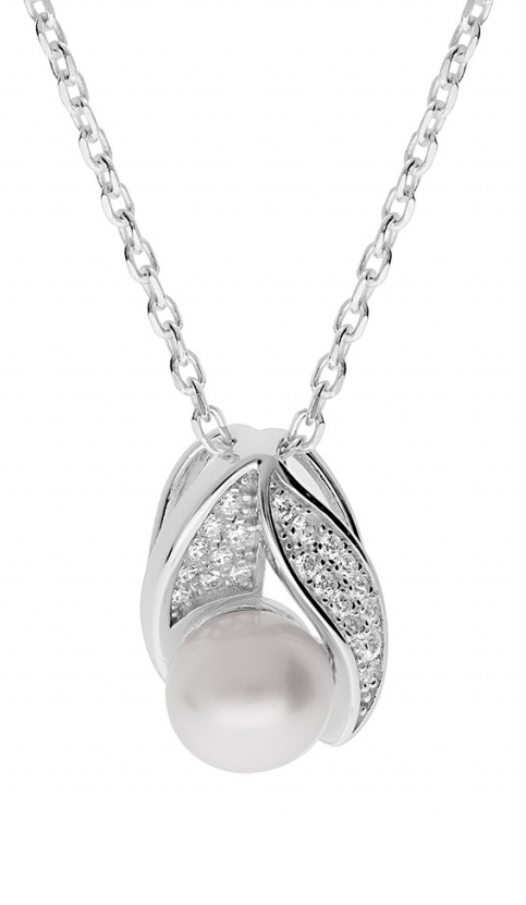 Brilio Silver Elegantní stříbrný náhrdelník s pravou perlou MPD0176B (řetízek, přívěsek) - Náhrdelníky
