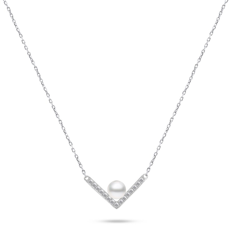 Brilio Silver Elegantní stříbrný náhrdelník s pravou perlou NCL56W - Náhrdelníky