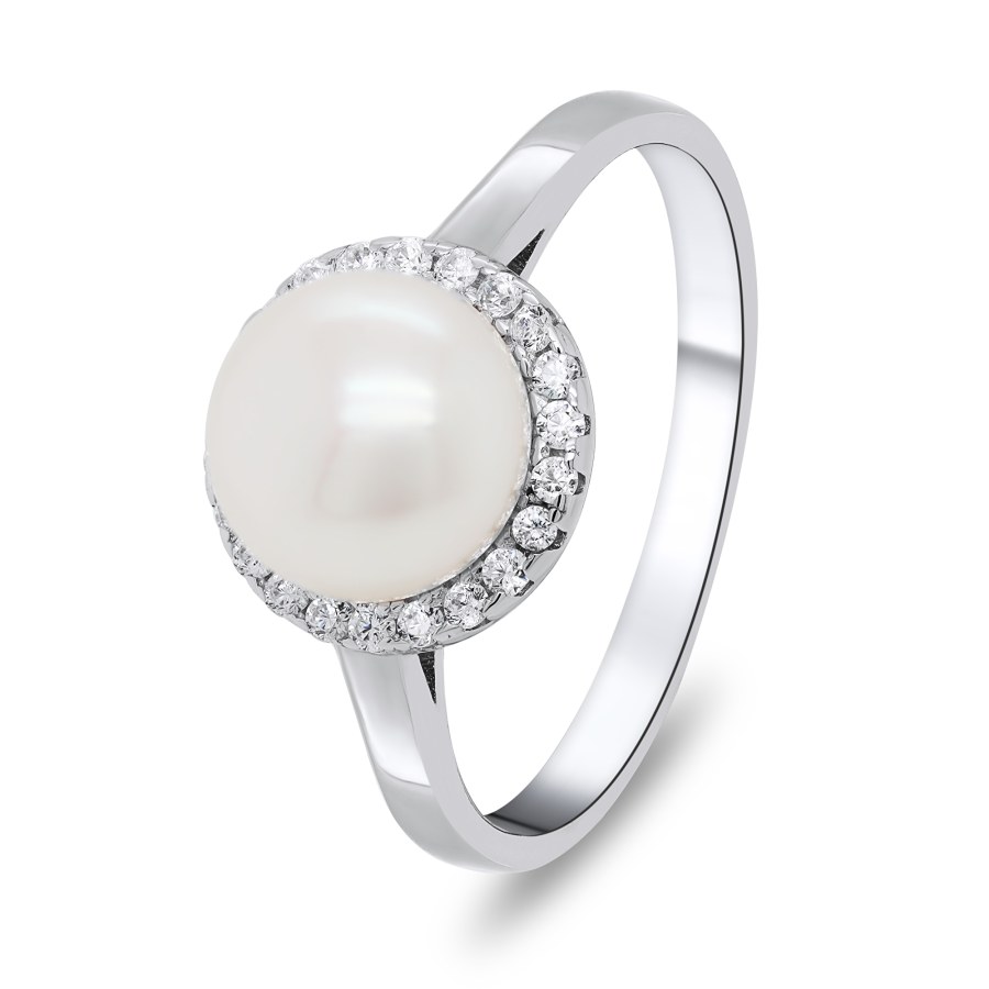Brilio Silver Elegantní stříbrný prsten s perlou a zirkony RI034W 50 mm - Prsteny Prsteny s kamínkem