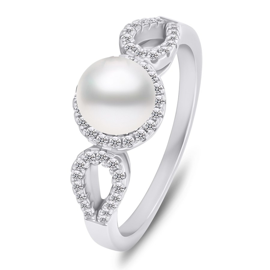 Brilio Silver Elegantní stříbrný prsten s perlou a zirkony RI068W 58 mm - Prsteny Prsteny s kamínkem