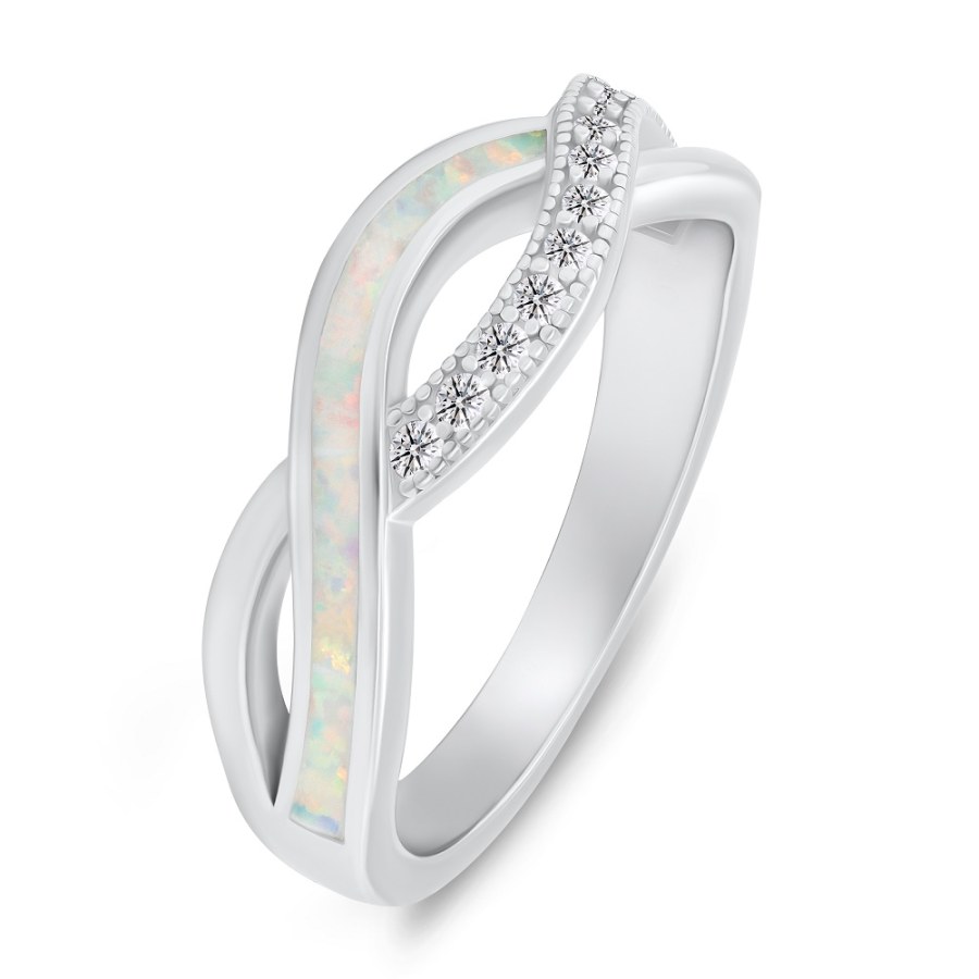 Brilio Silver Elegantní stříbrný prsten se zirkony a syntetickým opálem RI126W 50 mm - Prsteny Prsteny s kamínkem