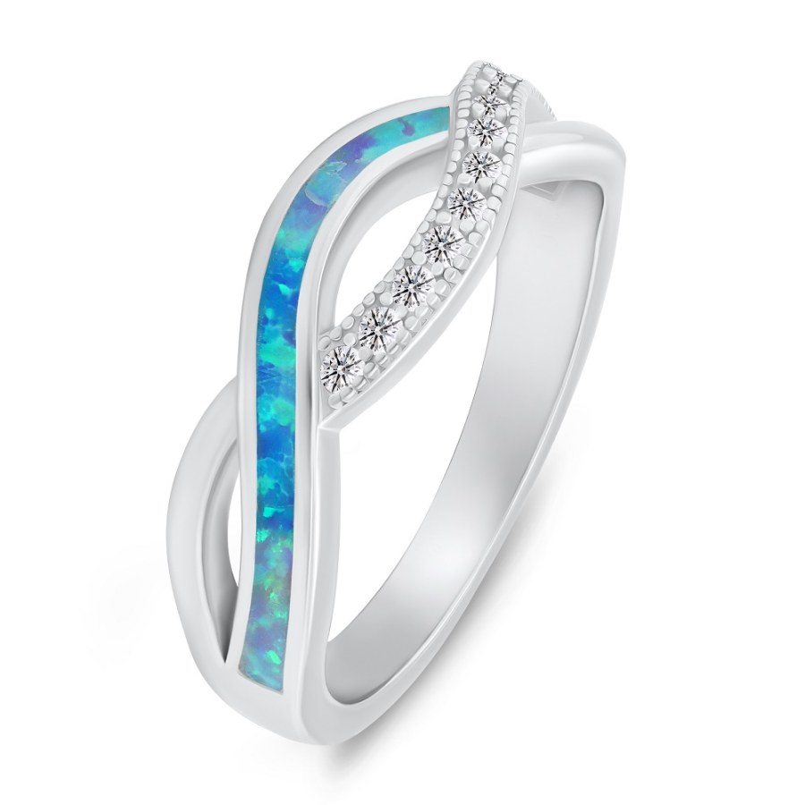 Brilio Silver Elegantní stříbrný prsten se zirkony a syntetickým opálem RI126WLB 50 mm - Prsteny Prsteny s kamínkem