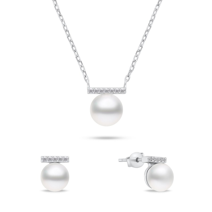 Brilio Silver Elegantní stříbrný set šperků s perlami SET249W (náušnice, náhrdelník) - Náušnice Pecky